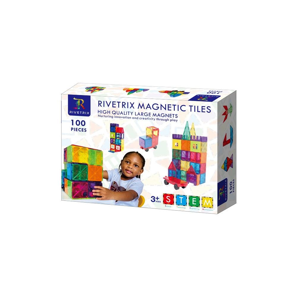 Rivetrix 100 pcs transparent magnetic construction tiles - Rivetrix